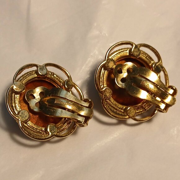 Vtg Whiting & Davis Watermelon Rivoli Heliotrope Rhinestone Clip Earrings 1 in - Picture 4 of 7